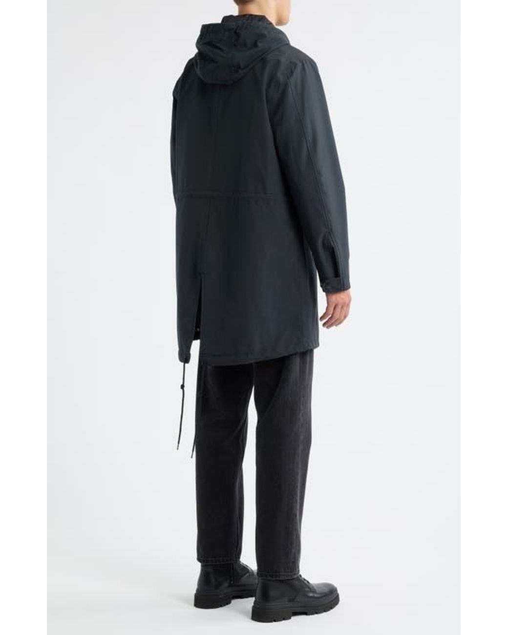 Schott Nyc Waterproof Hooded Cotton Blend Fishtail Coat in Black