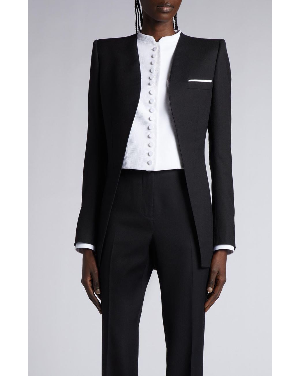 Tom Ford Black Sharp Shoulder Wool & Silk Panama Cutaway Jacket