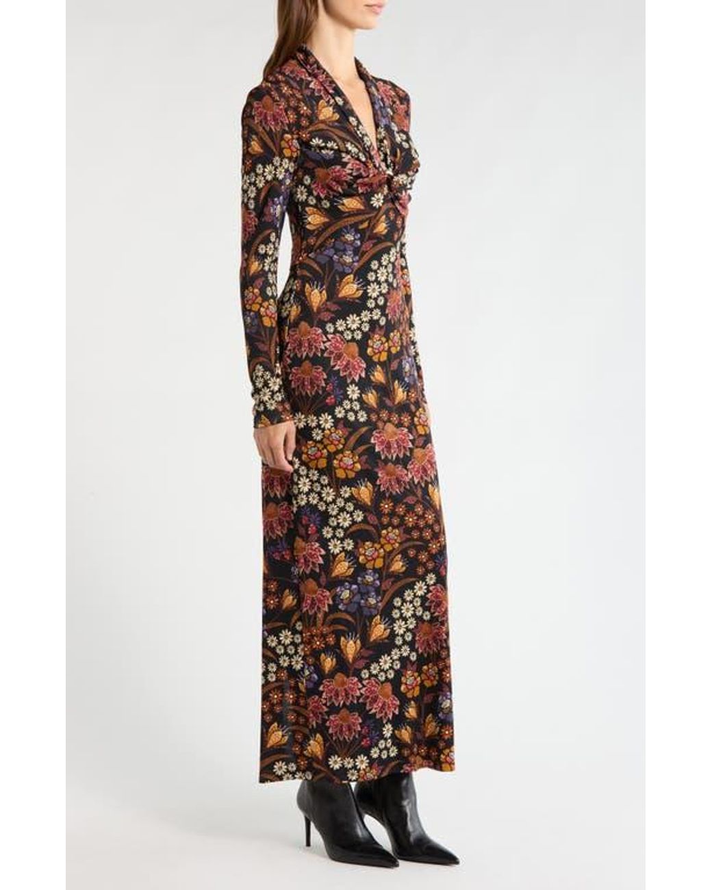 FARM Rio Lili Long Sleeve Floral Maxi Dress in Black | Lyst