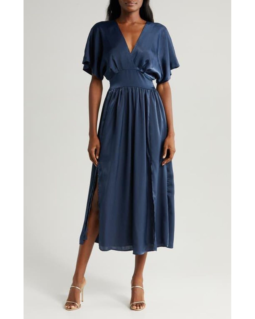 Chelsea28 Dolman Sleeve Satin Midi Dress in Blue Lyst
