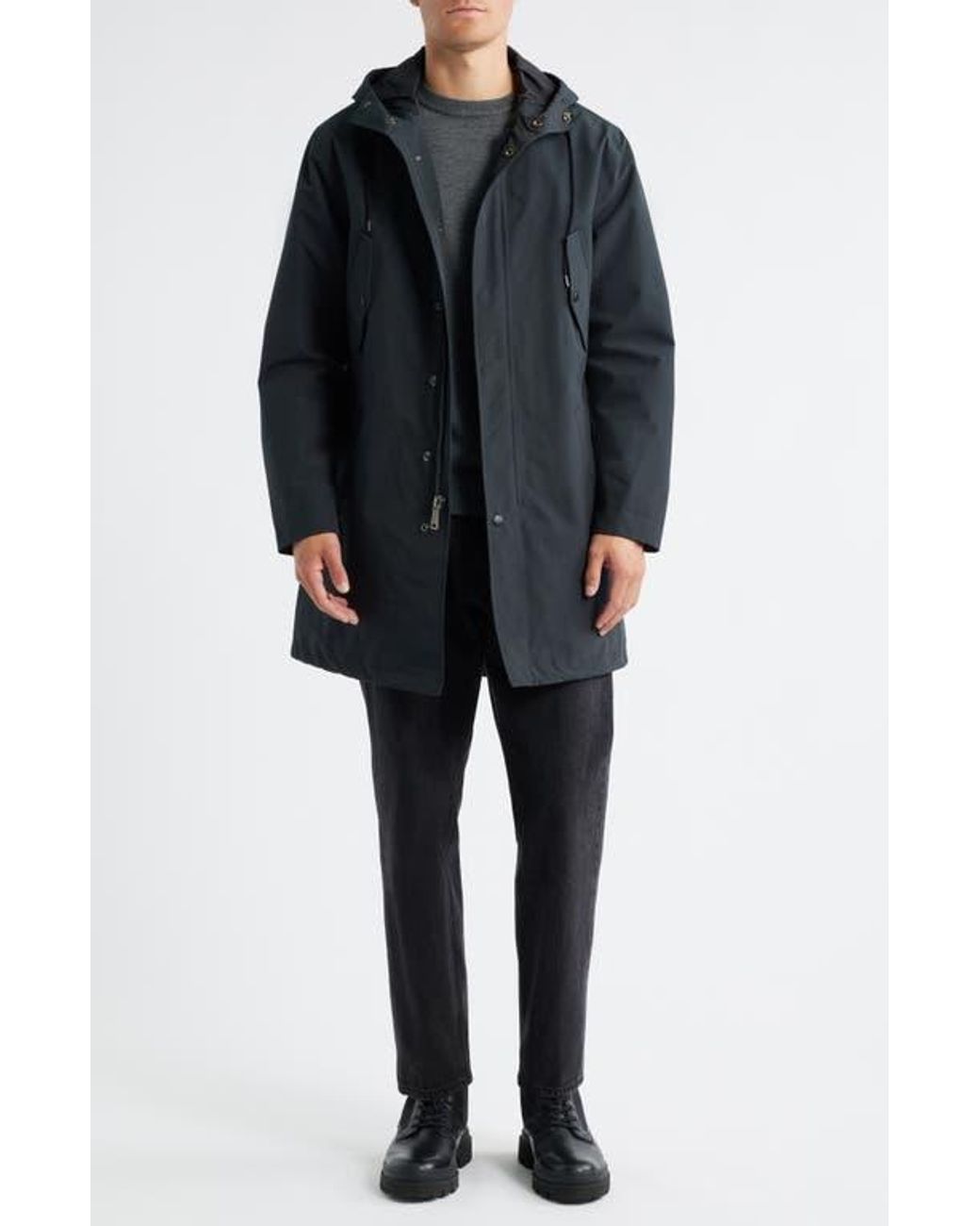 Schott Nyc Waterproof Hooded Cotton Blend Fishtail Coat in Black