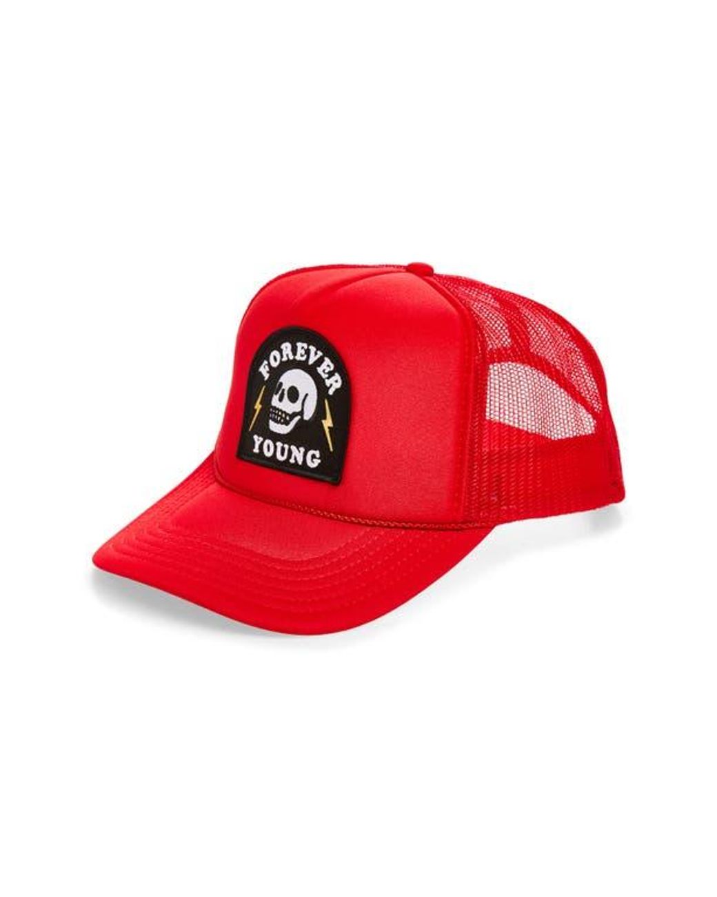Local Beach Red Forever Young Patch Trucker Hat for men