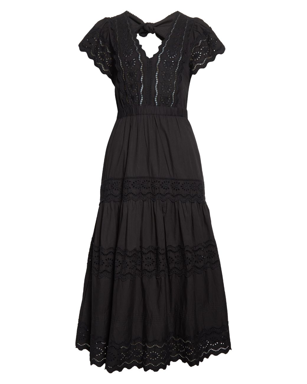 Sea Georgina Eyelet Detail Cotton Midi Dress In Black At Nordstrom