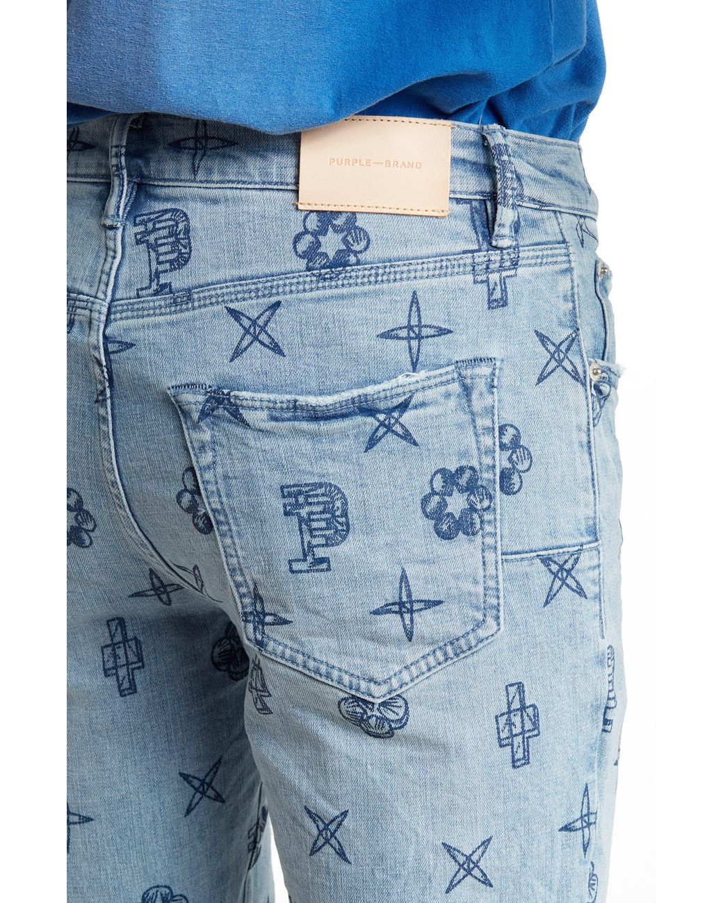 PURPLE BRAND Light Indigo Embroidered P Print Skinny Fit Blue Jean - Mens  from PILOT UK