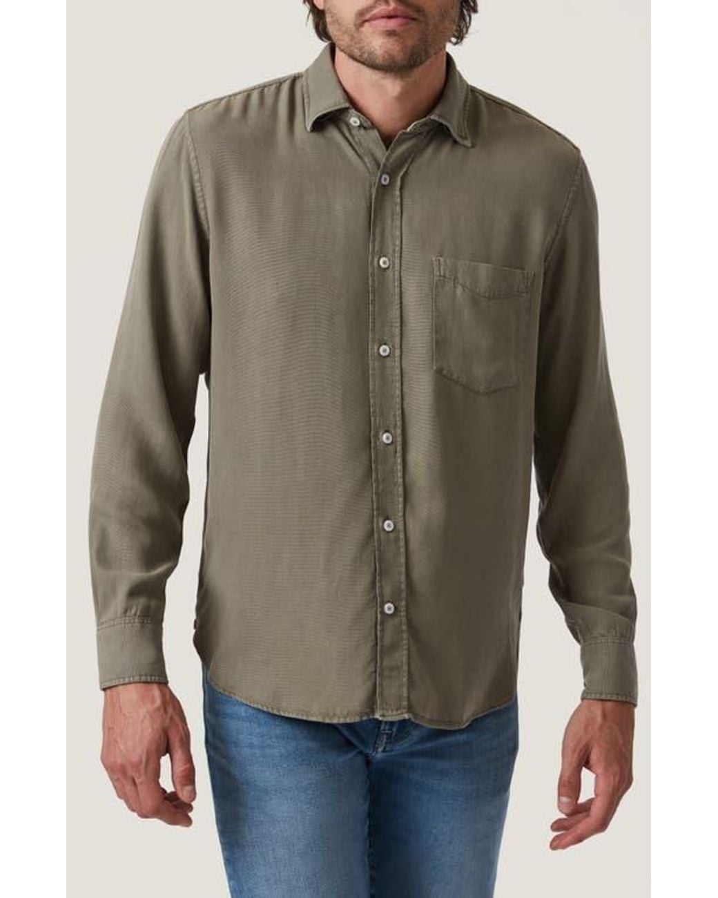 34 Heritage Green Solid Lyocell Button-Up Shirt for men