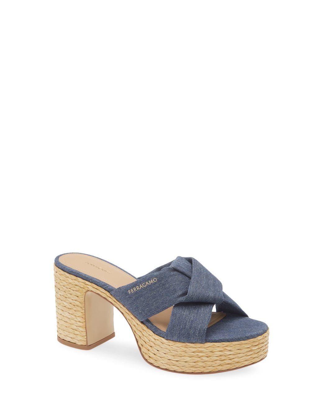 Ferragamo Blue Douglas Platform Slide Sandal