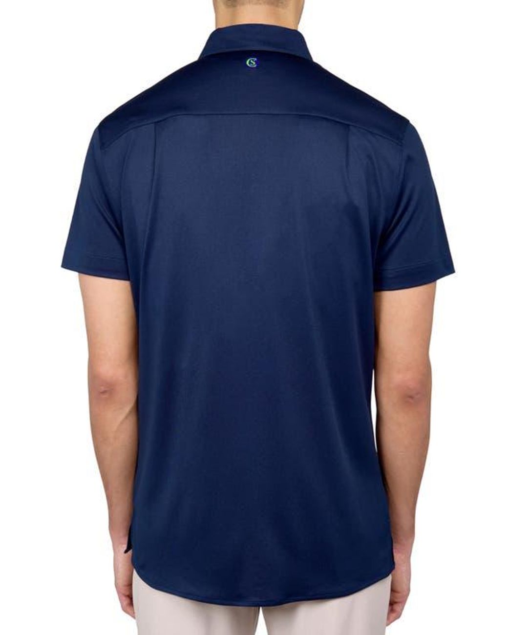 Con.struct Blue Regular Fit Solid Recycled Performance Golf Button-Down Shirt for men