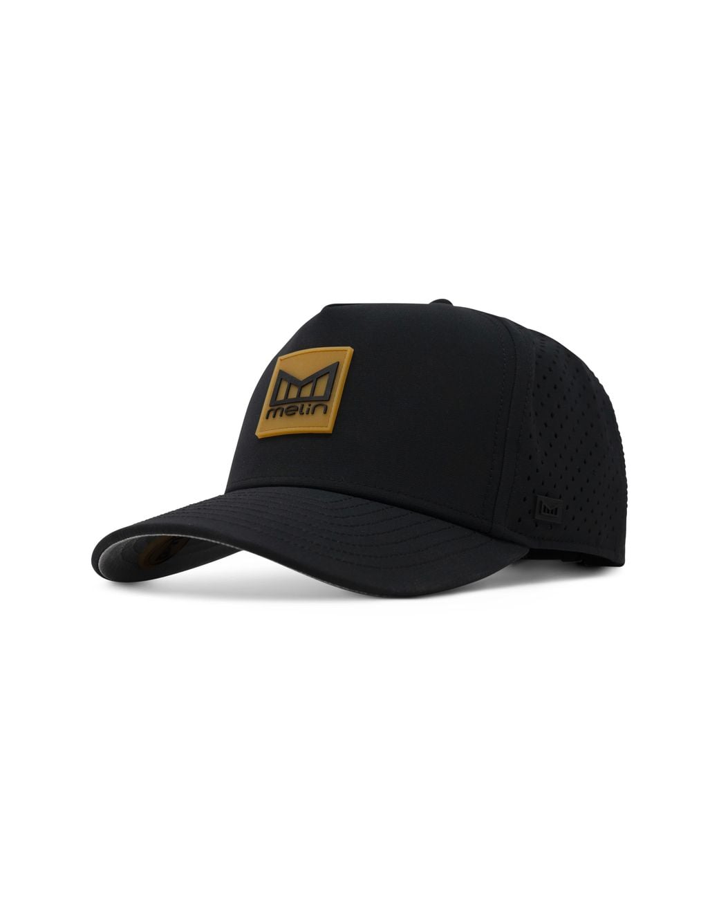 Melin Black Odysea Stacked Hydro Performance Snapback Hat for men
