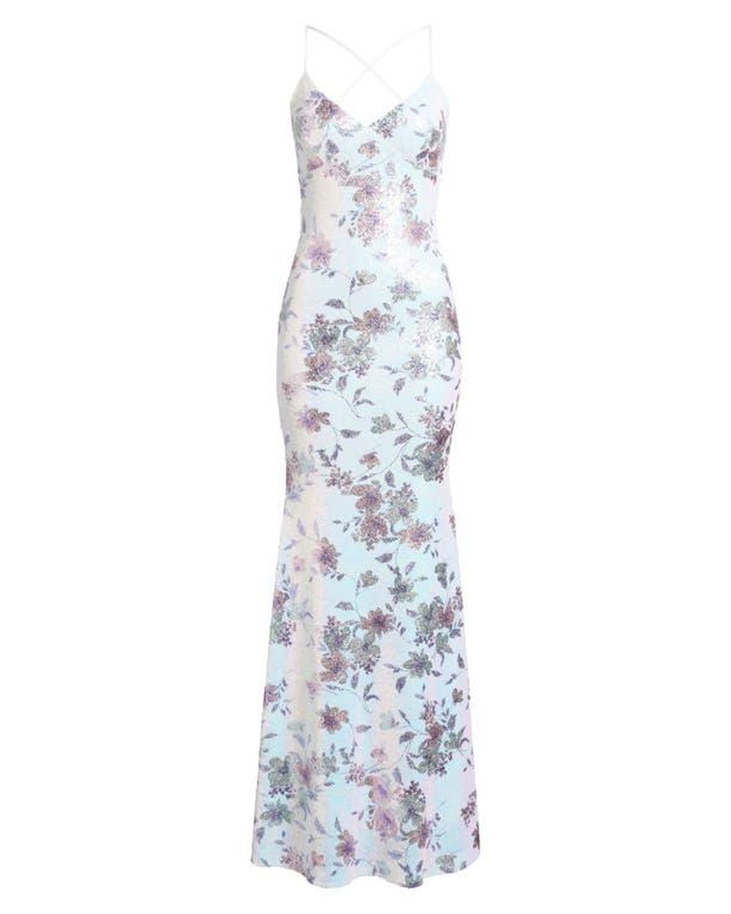 City Studios Floral Print Sequin Dress in Blue | Lyst
