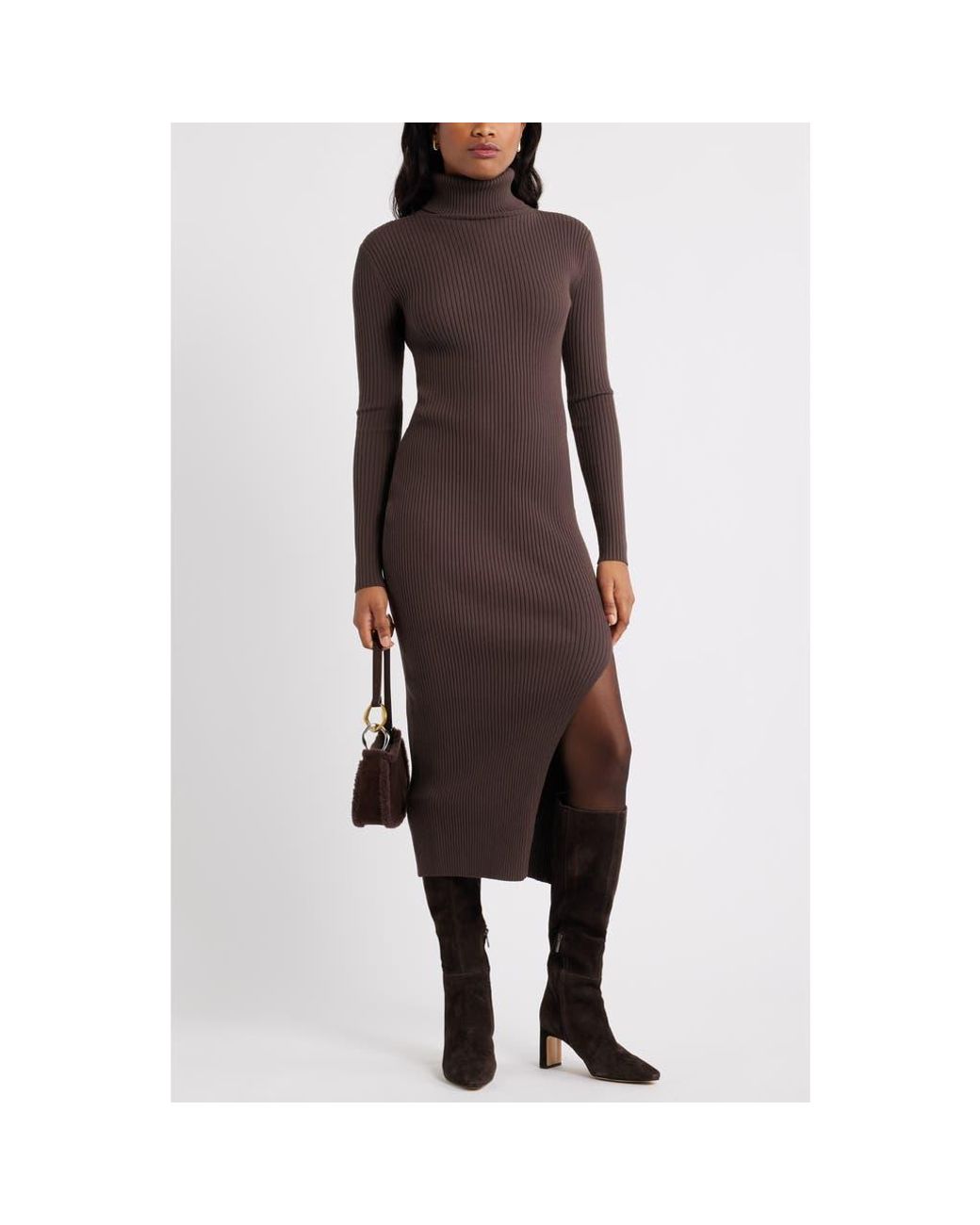 brown dress urban outfitters FRNCH Beige Rooibos Knit Turtle Neck Maxi Dress