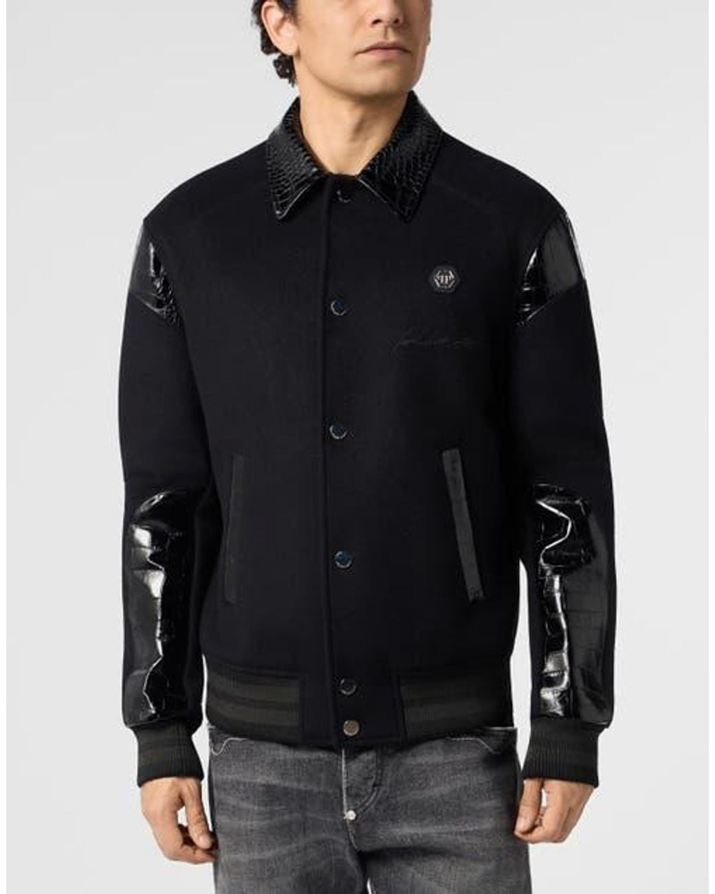 Philipp Plein Black Coster Jacket With Cocco Inserts for men