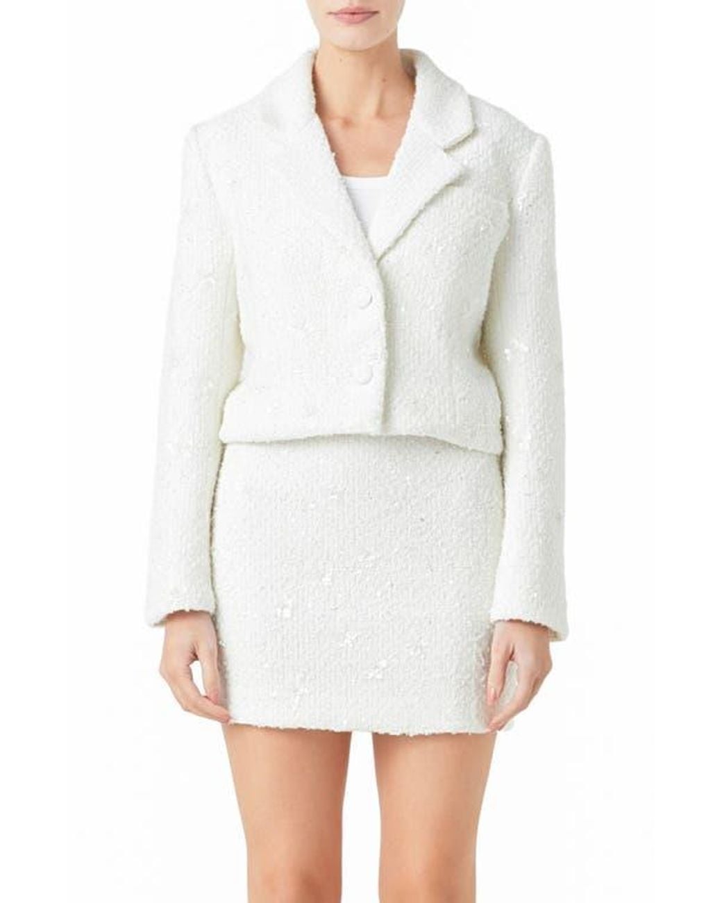 Endless Rose White Sequin Crop Blazer
