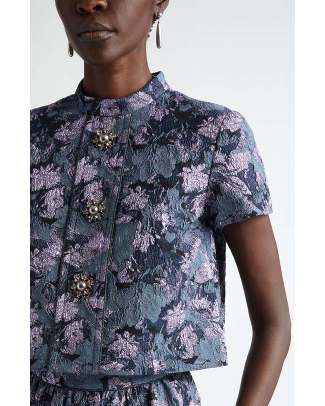 トップス Floral Stripe Jacquard Shirt Printed silk shirt in white and multicolor | GUCCI® US