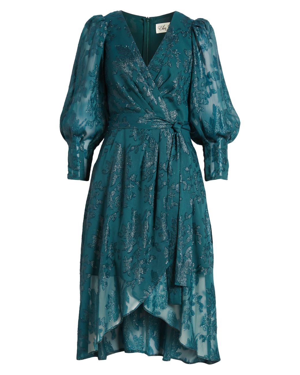 Eliza J Metallic Floral Jacquard Long Sleeve Dress in Blue | Lyst
