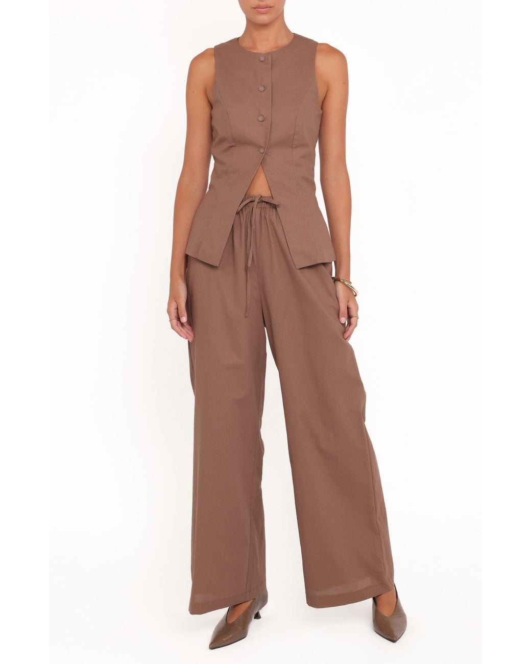 Petal & Pup Brown Caitlin Button-Up Top & Drawstring Pants Set