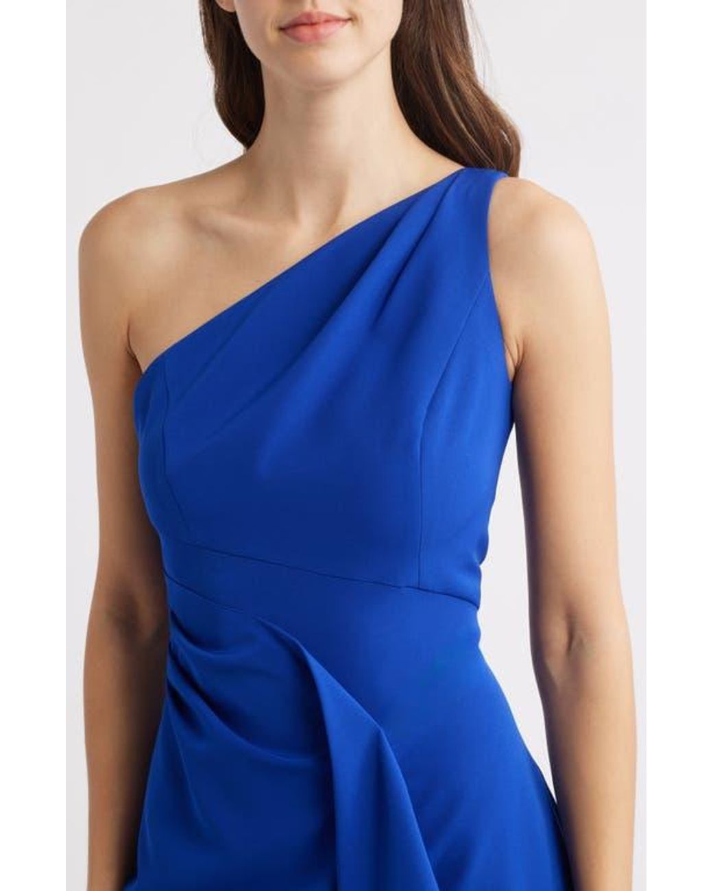 Vince Camuto Laguna One-Shoulder Ruffle Detail Asymmetric Midi Dress in  Blue