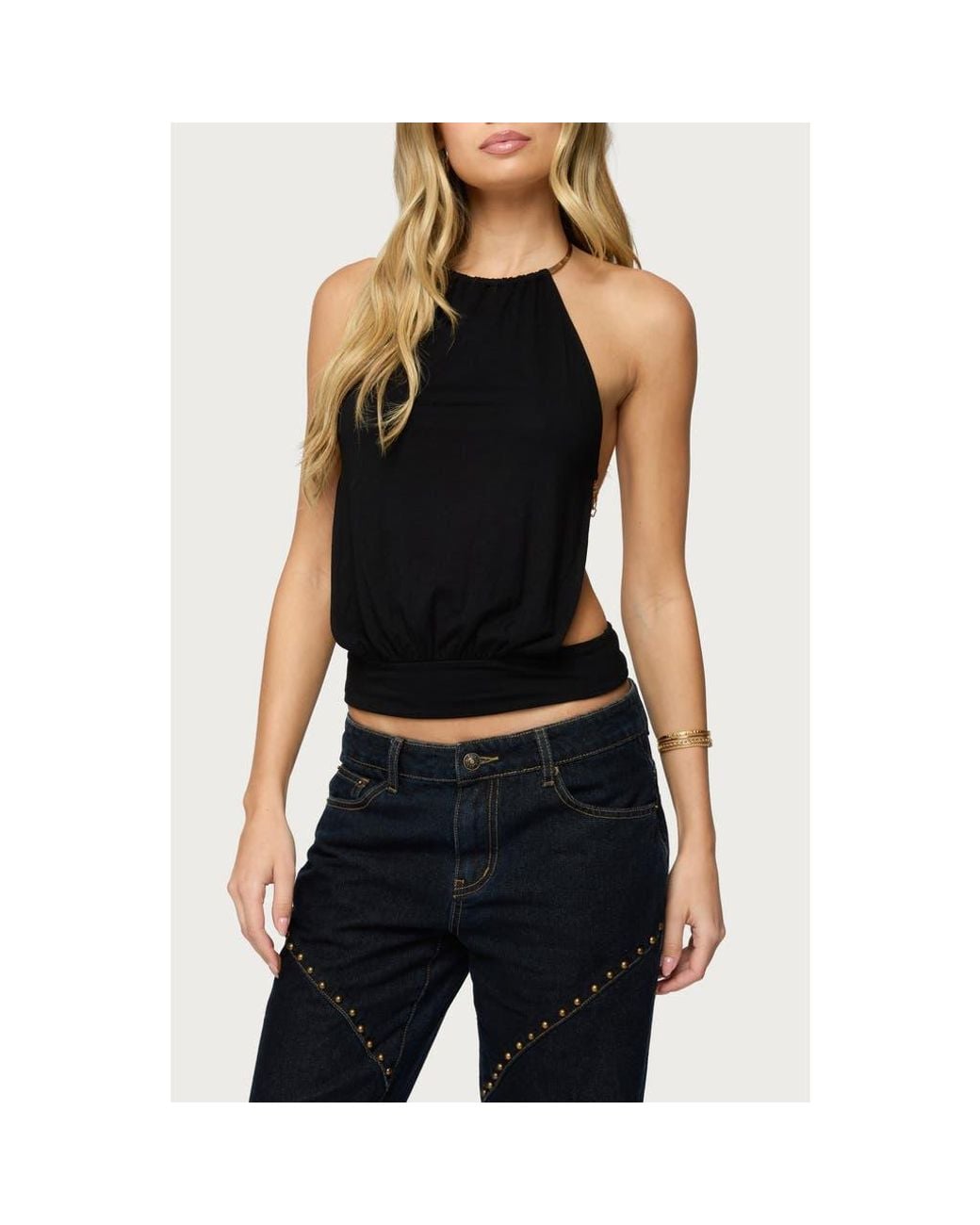 Edikted Black Damarey Chain Backless Halter