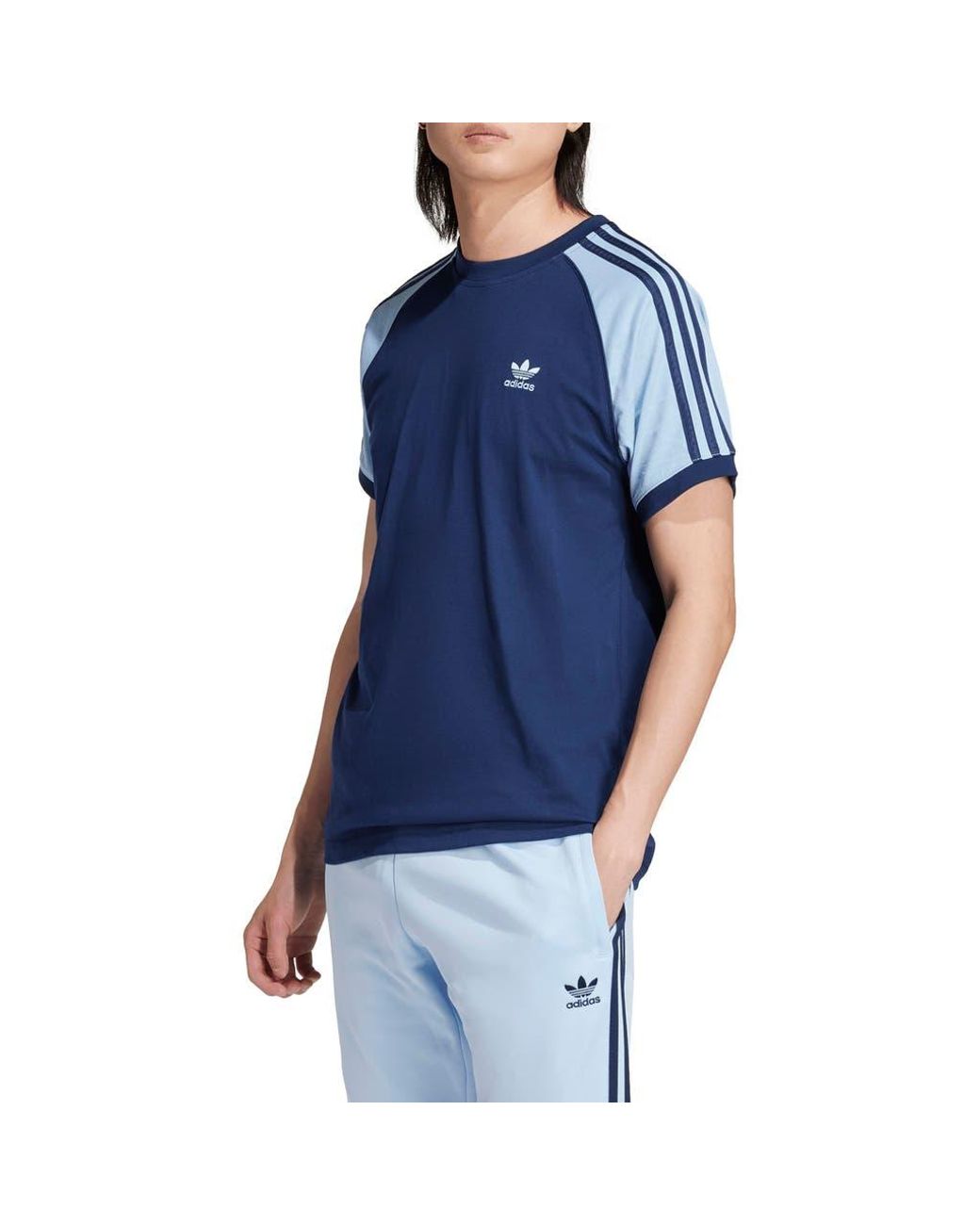 adidas Originals 3 Stripes Colorblock Cotton T Shirt in Blue for Men Lyst