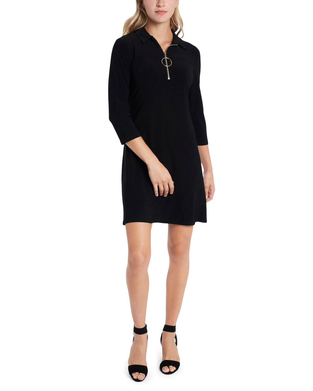 Chaus Black Front Zip Minidress