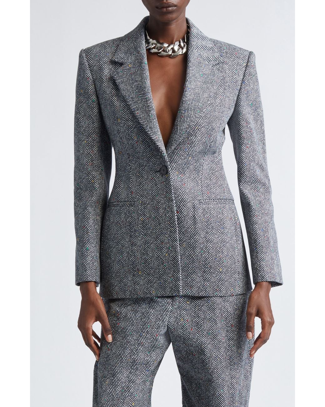 Givenchy Gray Single Breasted Herringbone Blazer