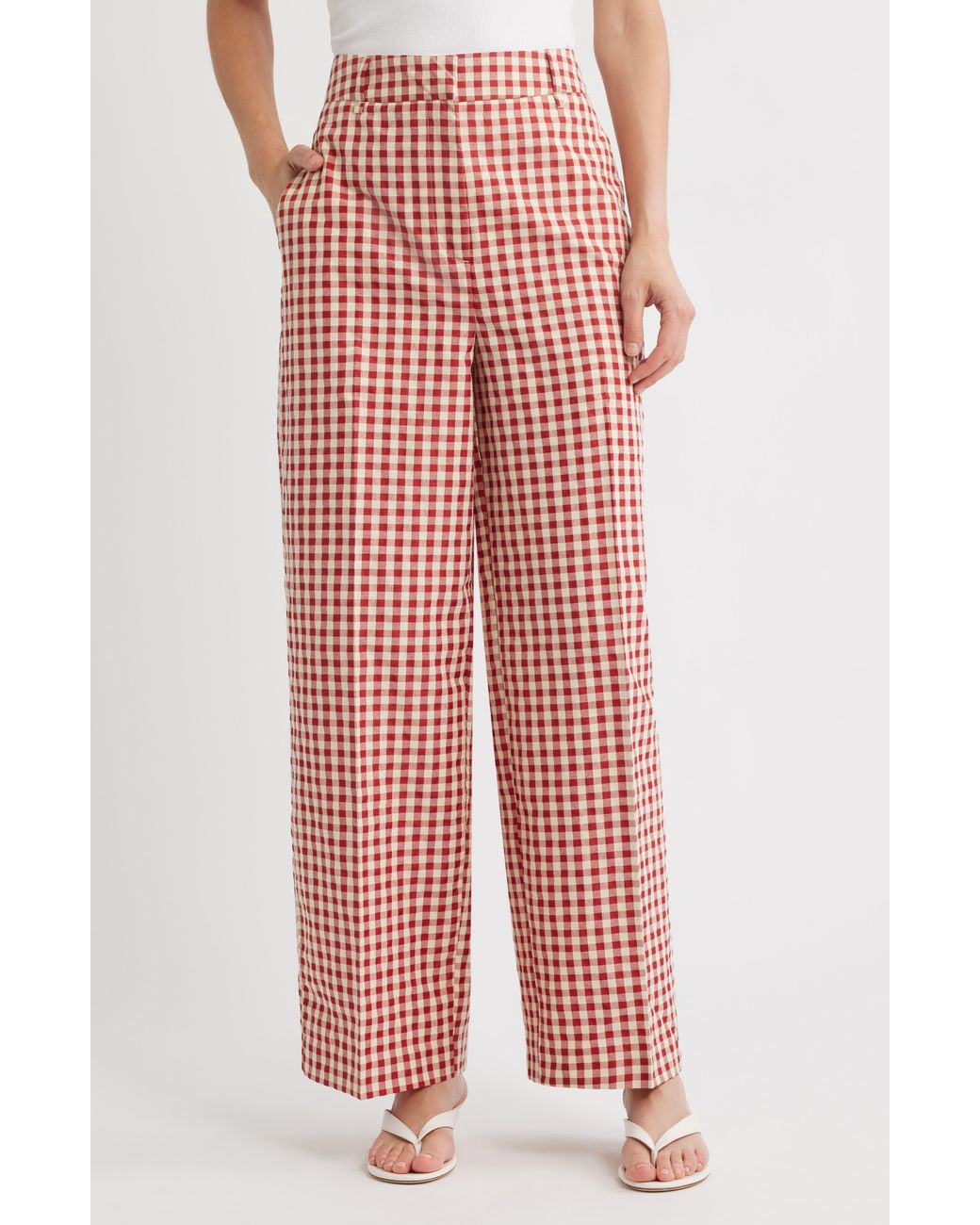 Next Red Gingham Relaxed Wide Leg Pants