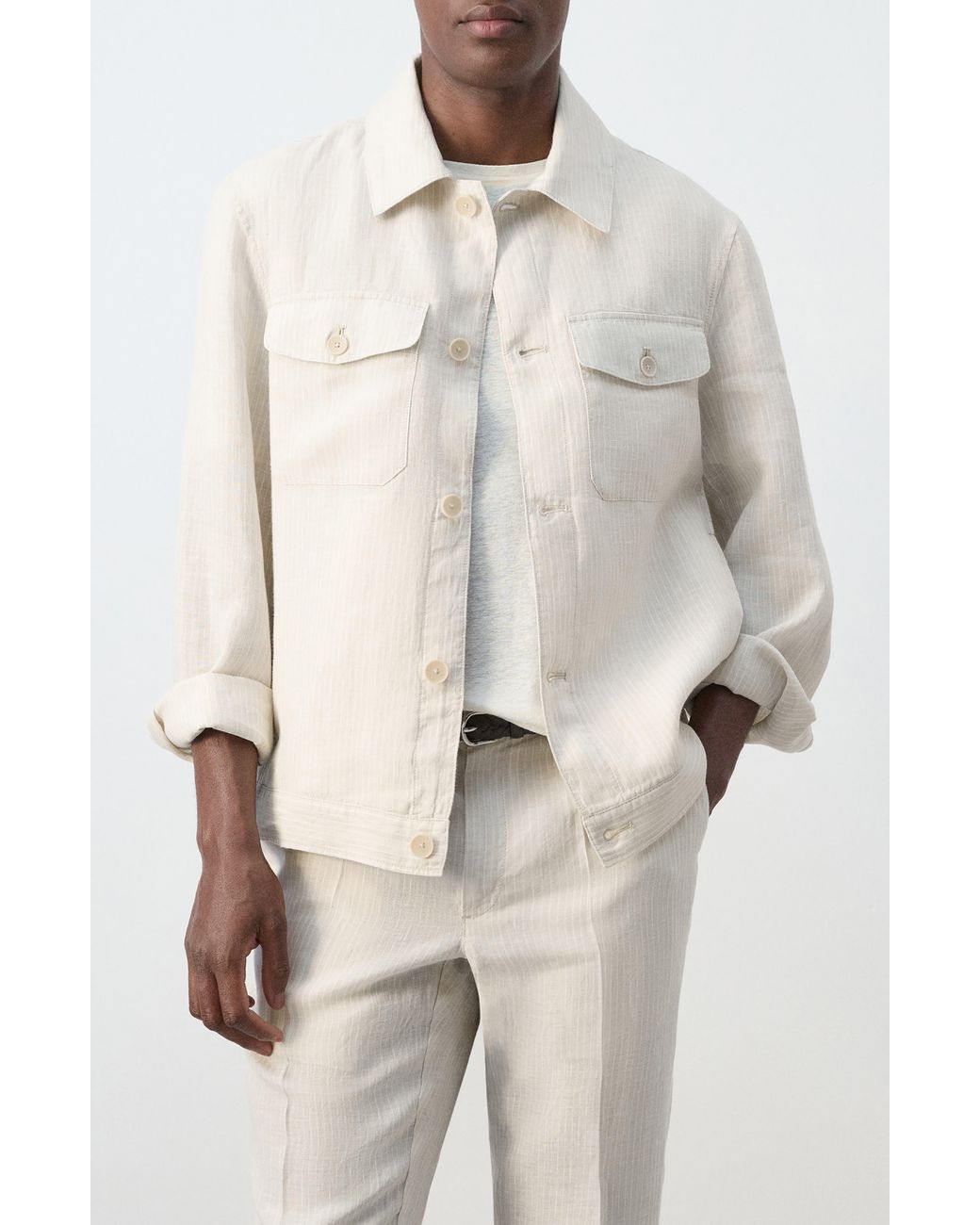 Mango Natural Tonal Stripe Linen Jacket for men