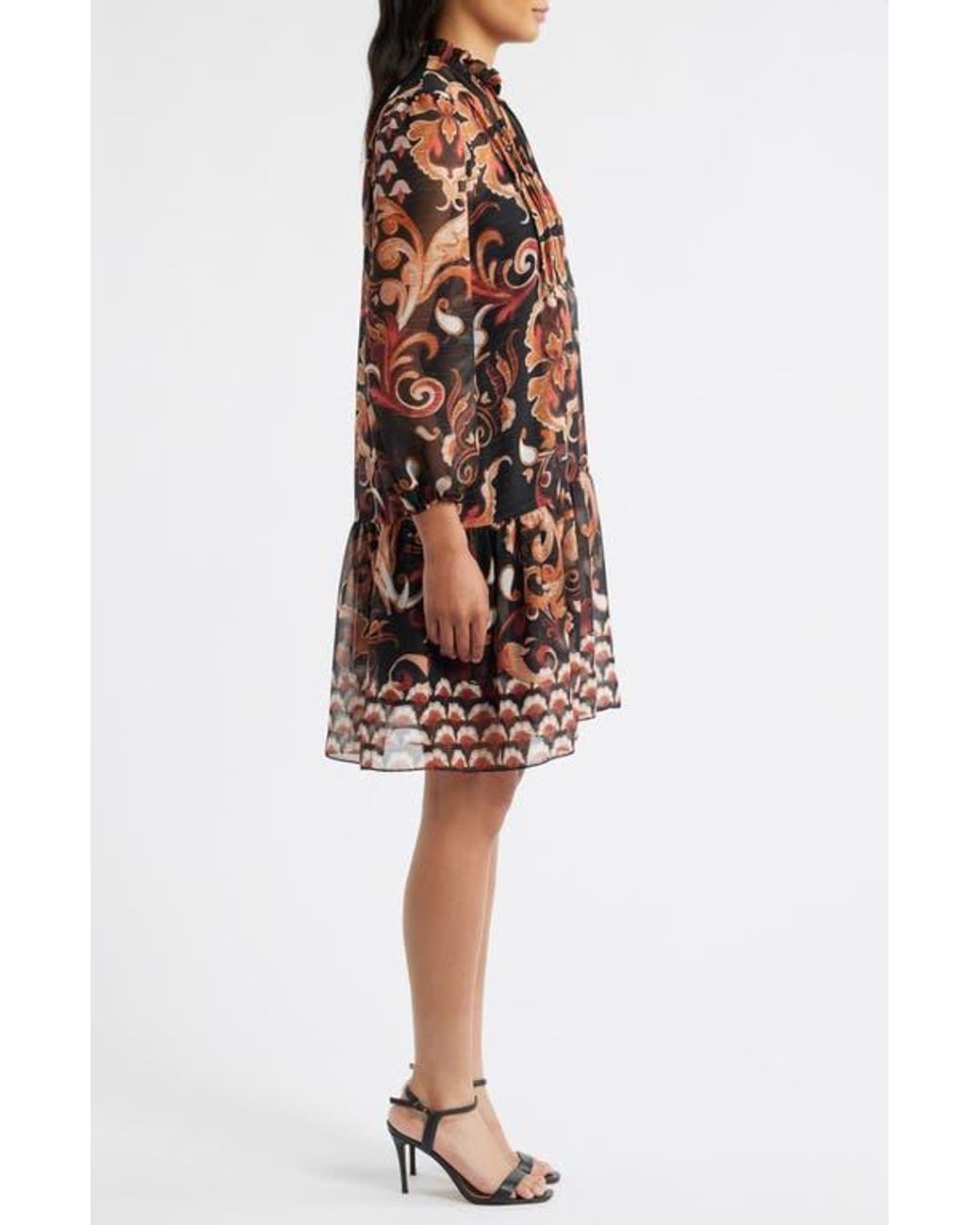 Julia Jordan Long Sleeve Chiffon Shift Dress | Lyst