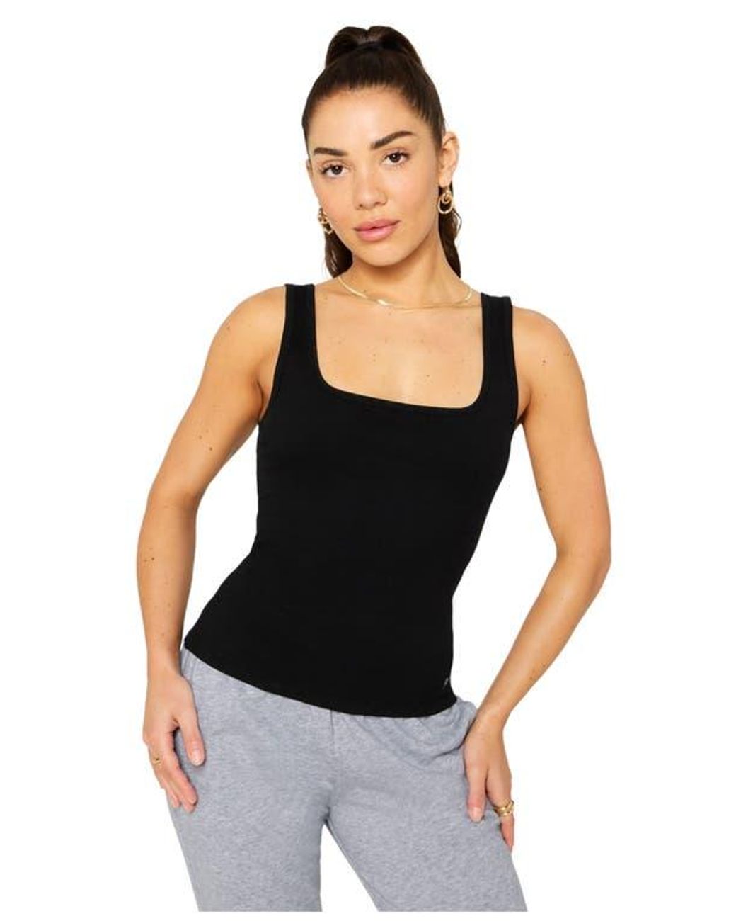 Fabletics Black Daily Rib Square Neck Tank