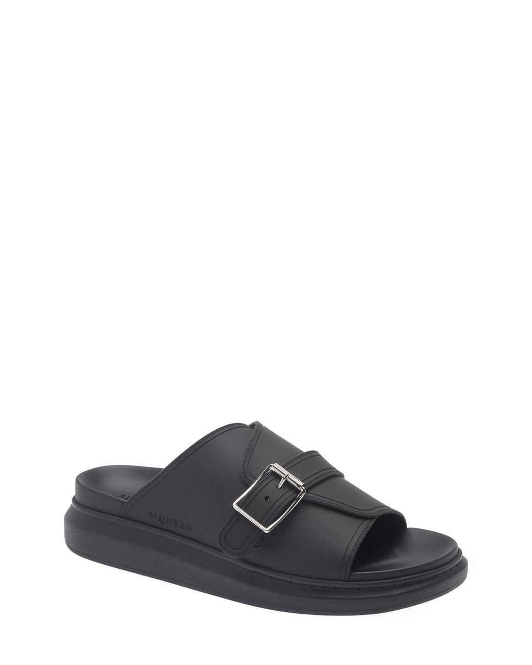 McQueen Black Buckle Rubber Slide Sandal for men