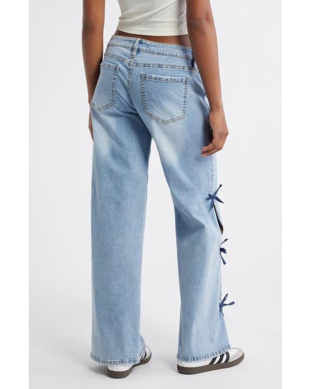 PTCL Low Rise Bow Side Slit Wide Leg Jeans in Blue | Lyst