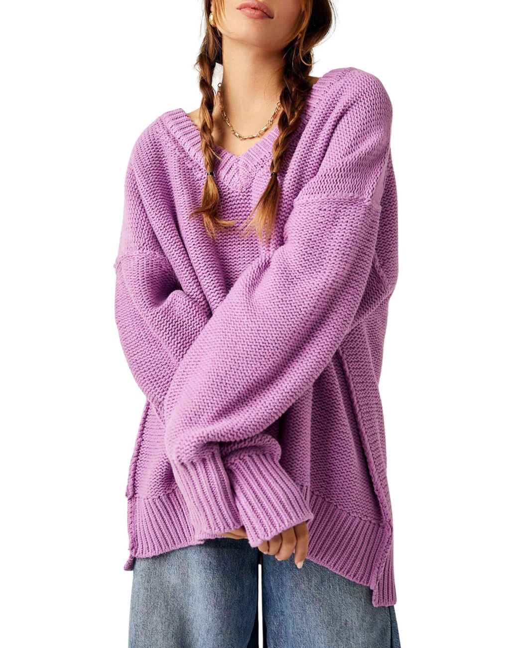 Free People Alli V-neck Sweater in Purple | Lyst