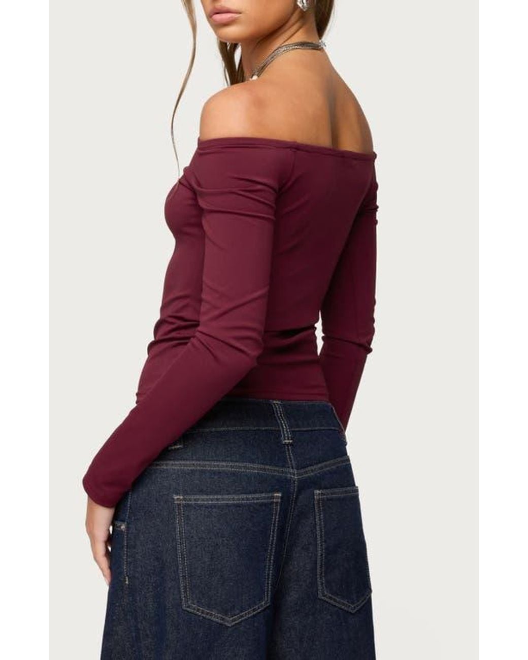 Edikted Katie Off The Shoulder Long Sleeve Top in Red Lyst — free download
