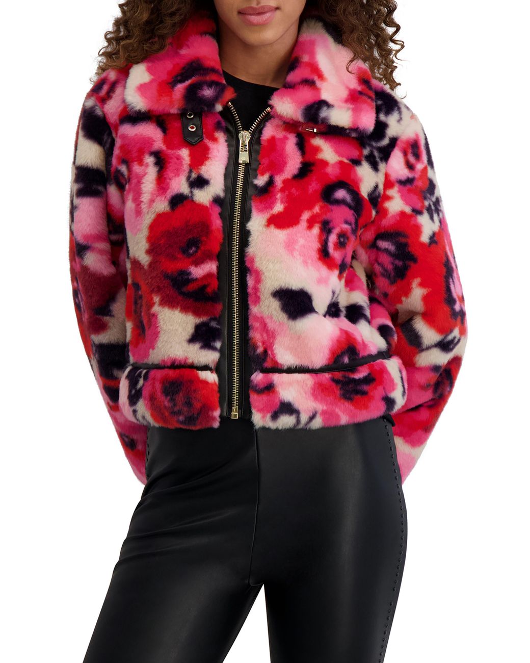 Karl Lagerfeld Red Python Print Faux Fur Jacket