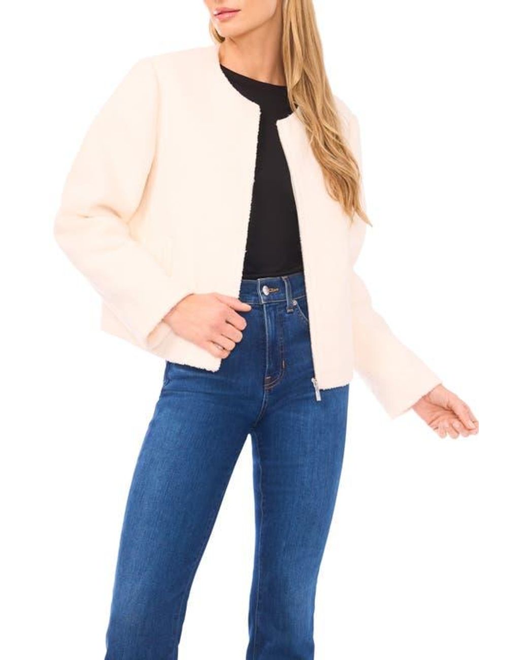 Halogen® Blue High Pile Fleece Crop Zip Jacket