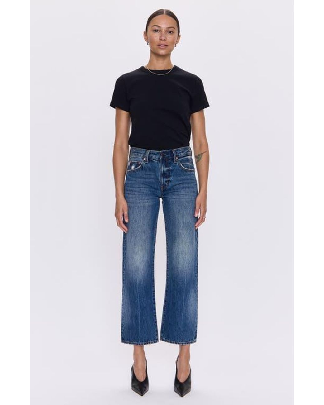 Pistola Blue Lexi Distressed Crop Barrel Jeans