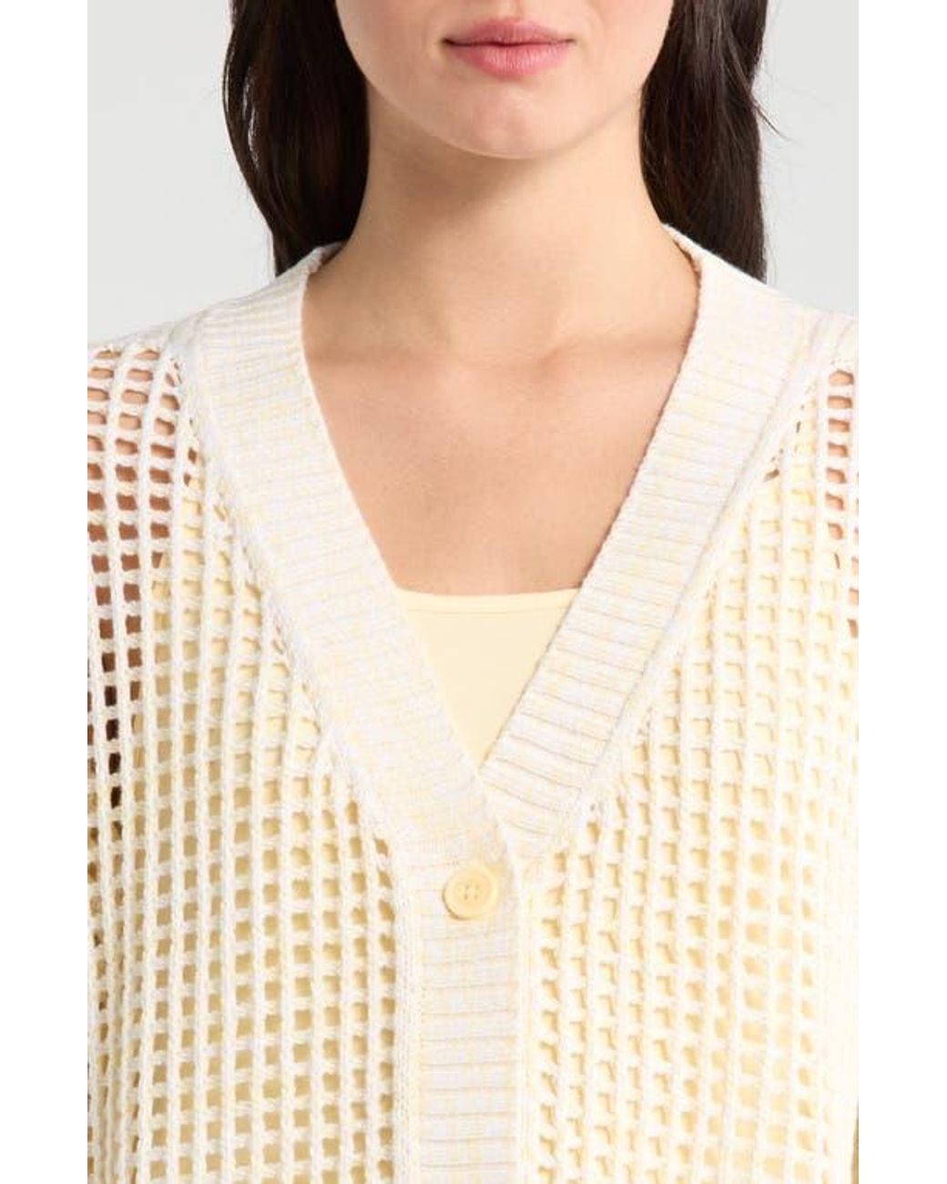 Splendid Natural Camellia Openwork V-Neck Cotton Blend Cardigan