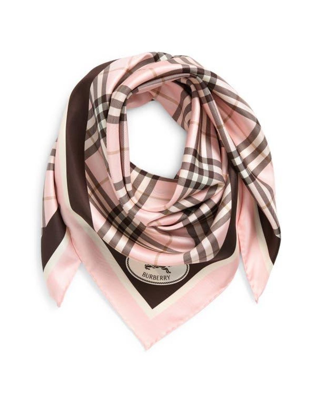 Burberry Pink Medium Border Check Square Silk Scarf