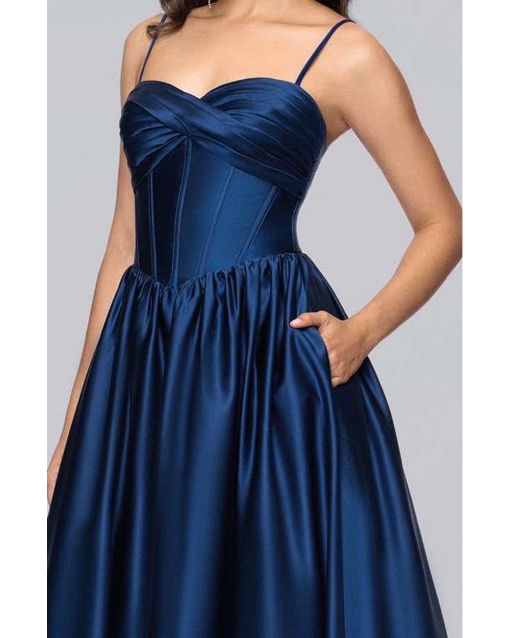 Blondie Nites Basque Waist Satin Gown in Blue | Lyst
