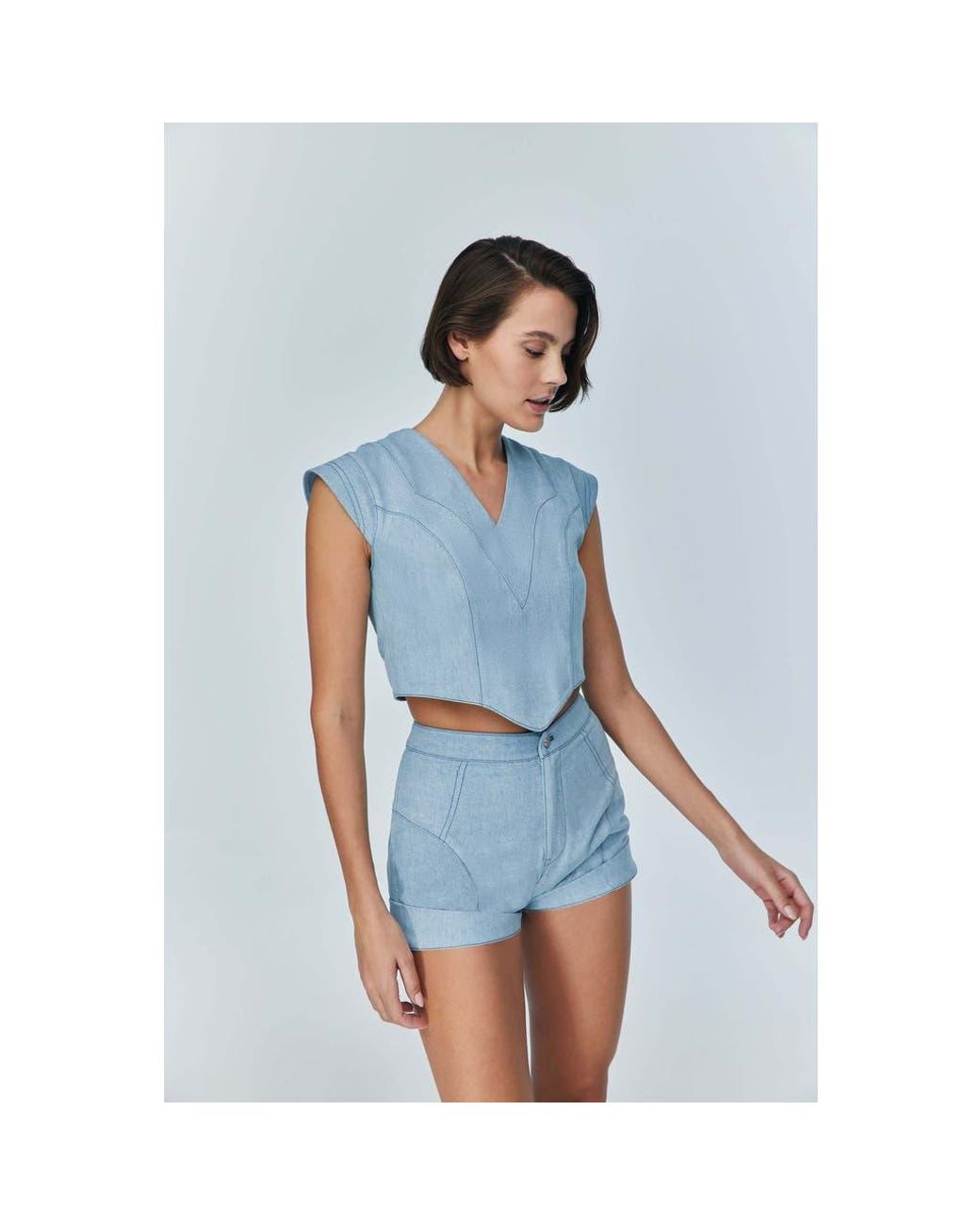 Jendue Blue Marvel V-Neck Denim Top