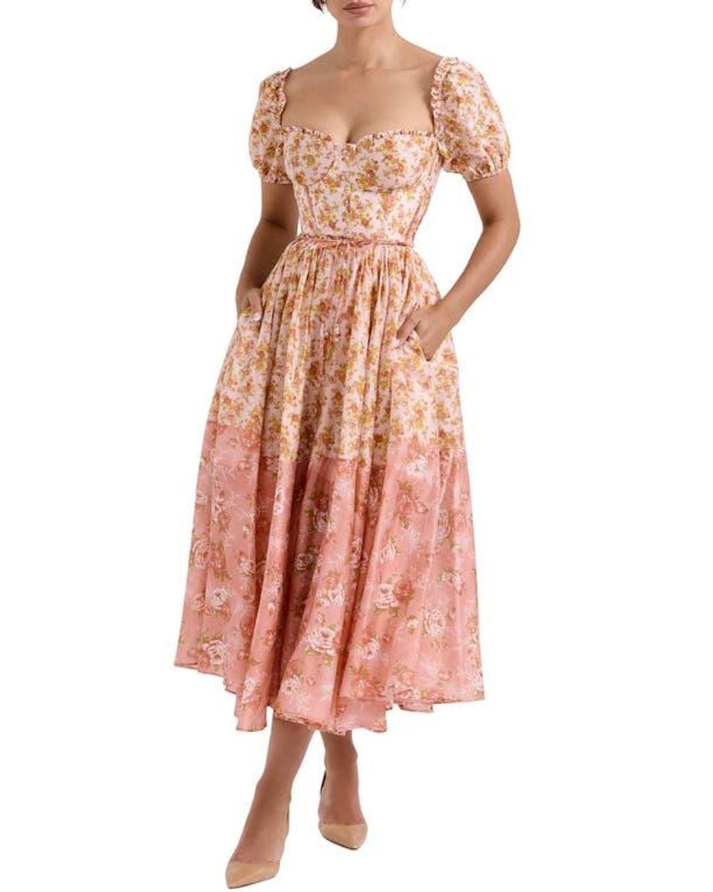 House Of Cb Penelope Floral Puff Sleeve Corset Maxi Dress | Lyst