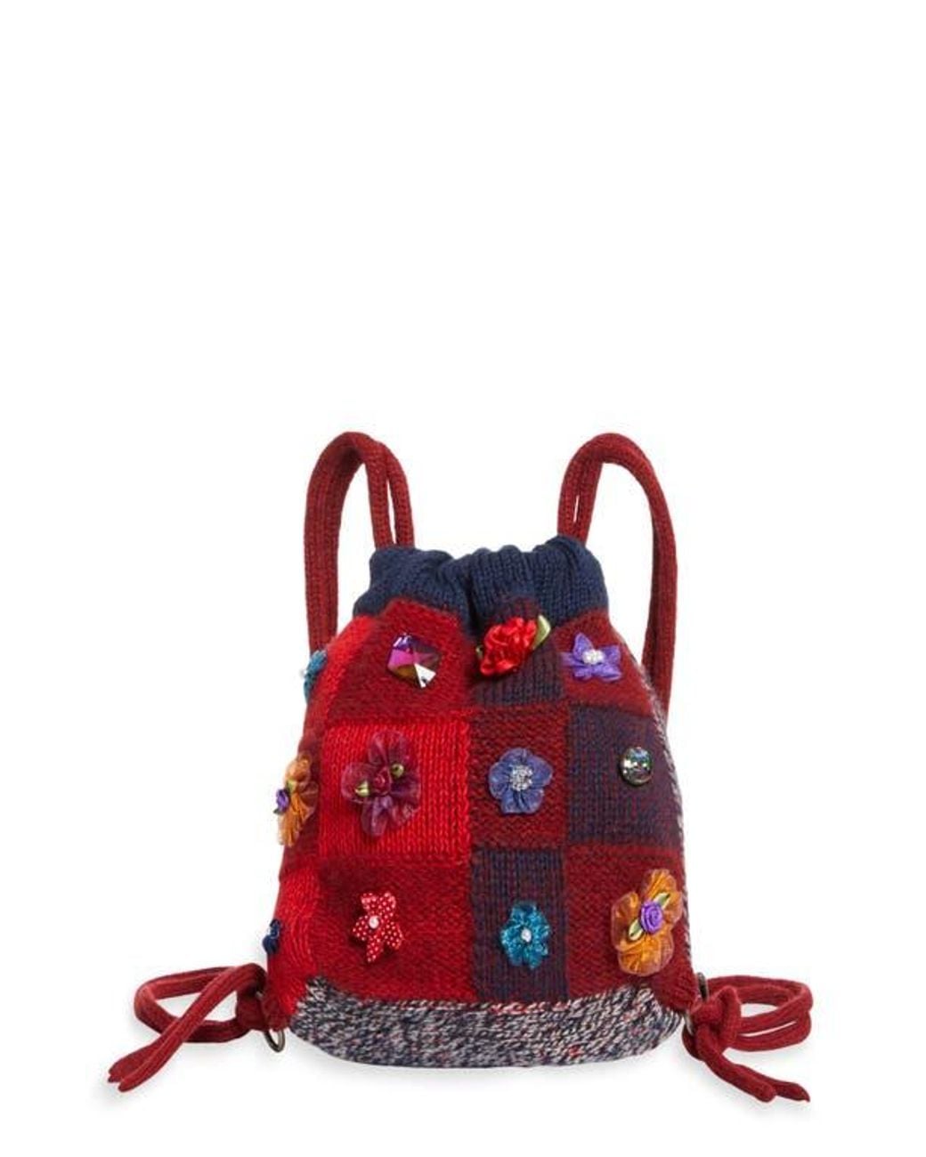 YANYAN Red Plaited Check Mini Drawstring Backpack