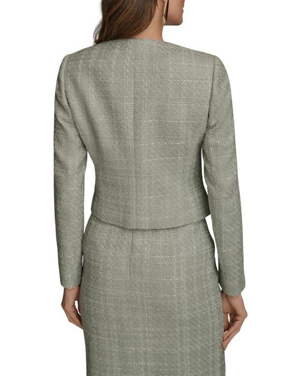 Donna Karan Gray Button Front Tweed Jacket