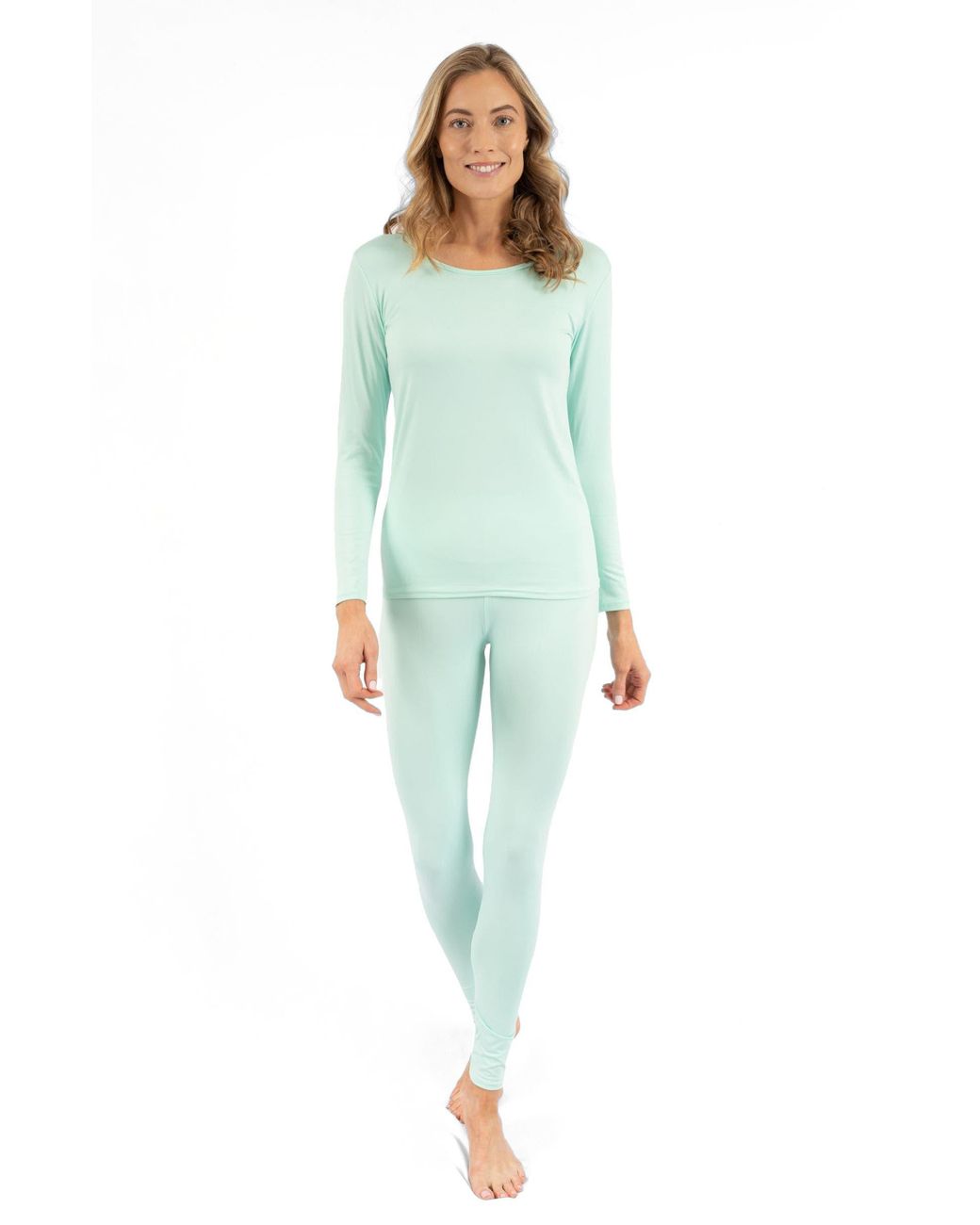 Leveret Green Solid Thermal Pajama Set