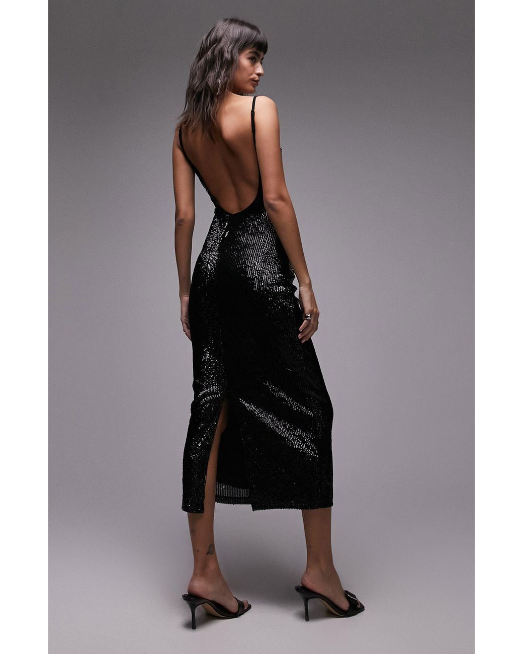 TOPSHOP Rhinestone Embellished Sequin Midi Dress in Black Lyst