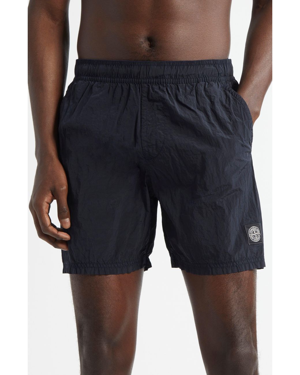 Stone Island Blue Compass Logo Patch Swim Trunks for men