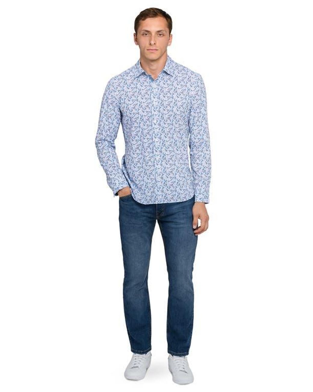 Con.struct Blue Fall Floral Woven Long Sleeve Basic for men