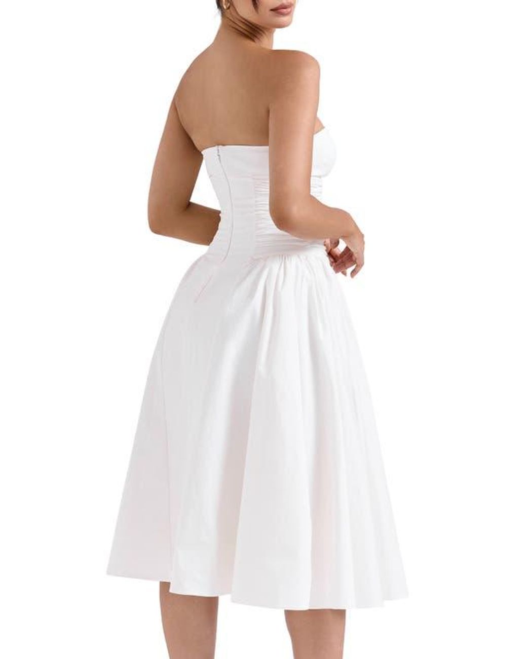 House Of Cb Georgiana Strapless Stretch Cotton Fit & Flare Dress in White | Lyst House Of Cb Georgiana Strapless Stretch Cotton Fit & Flare Dress in White | Lyst