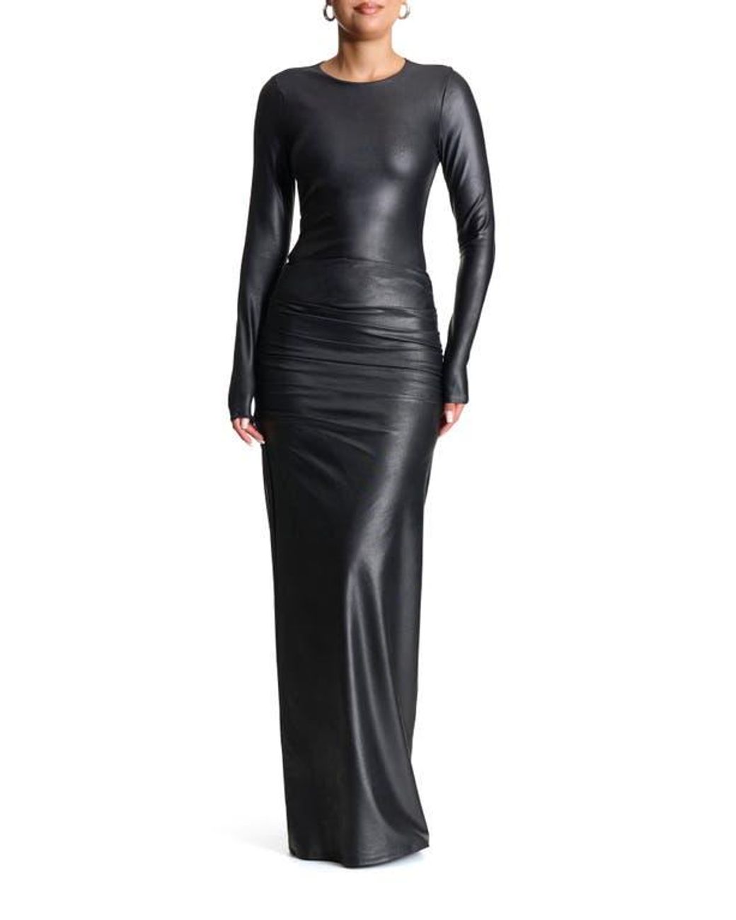 Naked Wardrobe Draped Faux Leather Maxi Skirt in Black | Lyst