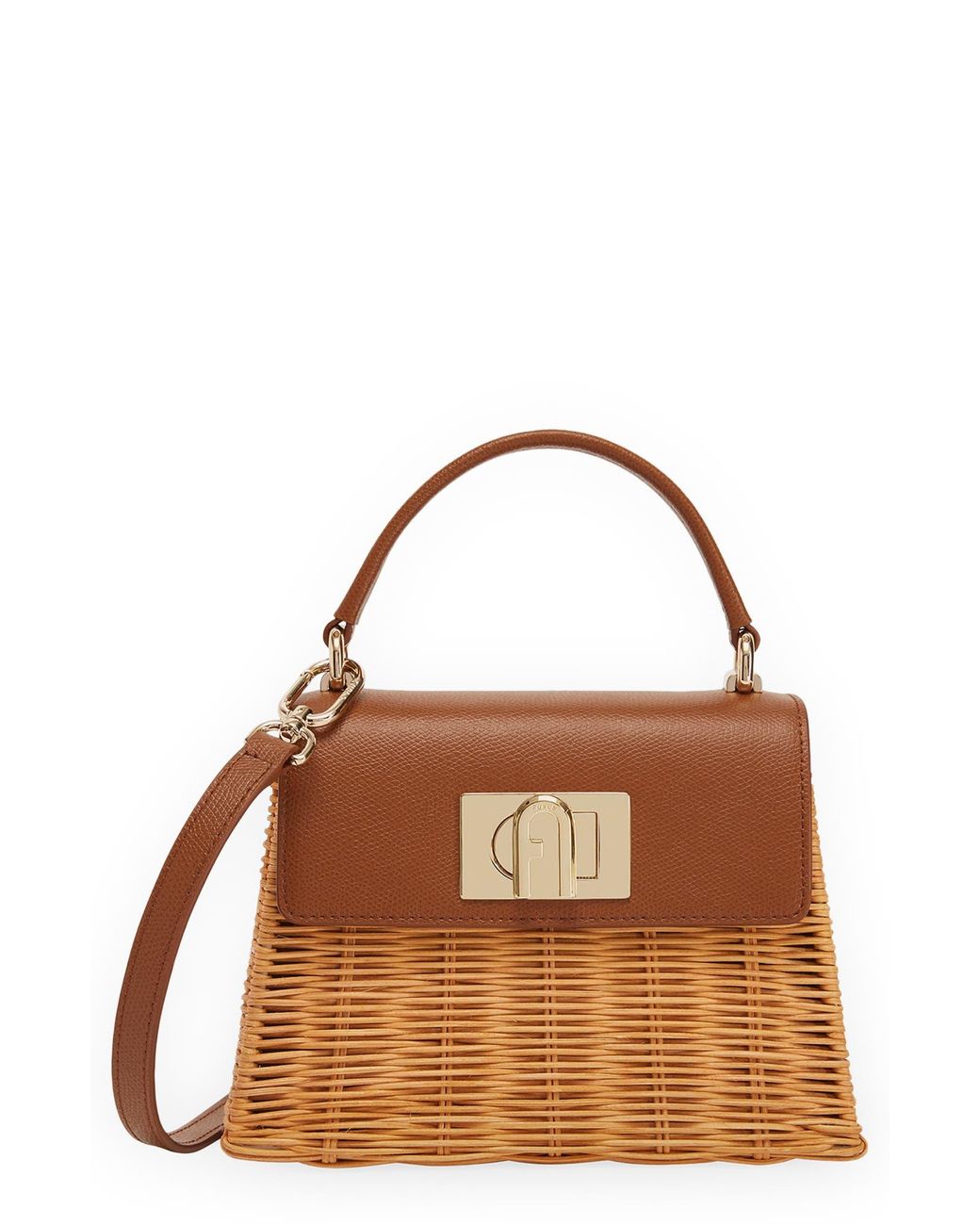 Furla Mini 1927 Rattan & Leather Top Handle Bag in Brown Lyst