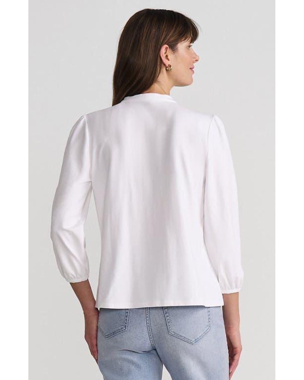 Lands' End White Plus Size Lightweight Jersey Button Pintuck Top